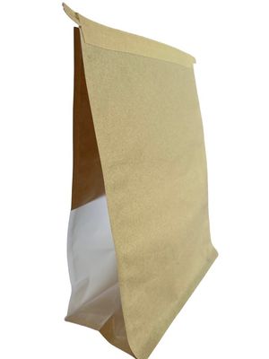 Niedrigger Geruch Braunes Papier Flachbodenbeutel mit angepasstem Fenster und Blechschleife